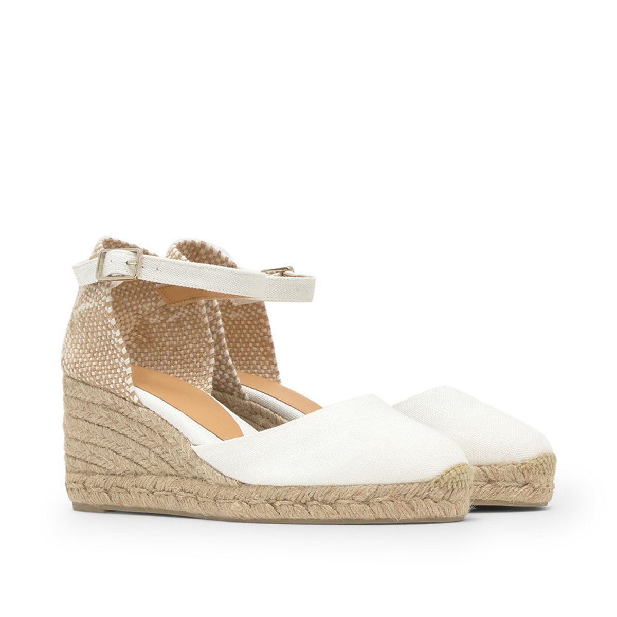 Espadrilles compensées à bride cheville et talon tressé CAROL PLATFORM blanc, CASTANER