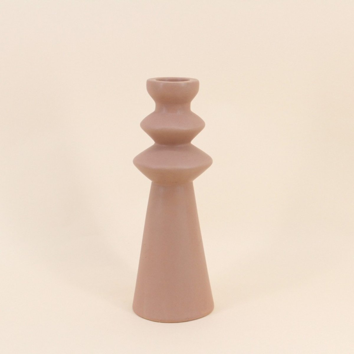 Bougeoir design en grès 30cm beige, ORNAMI