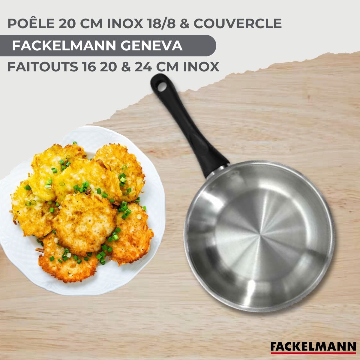 Batterie de cuisine 1 poêle 20cm + 3 faitouts 16/20/24cm GENEVA inox|noir, FACKELMANN