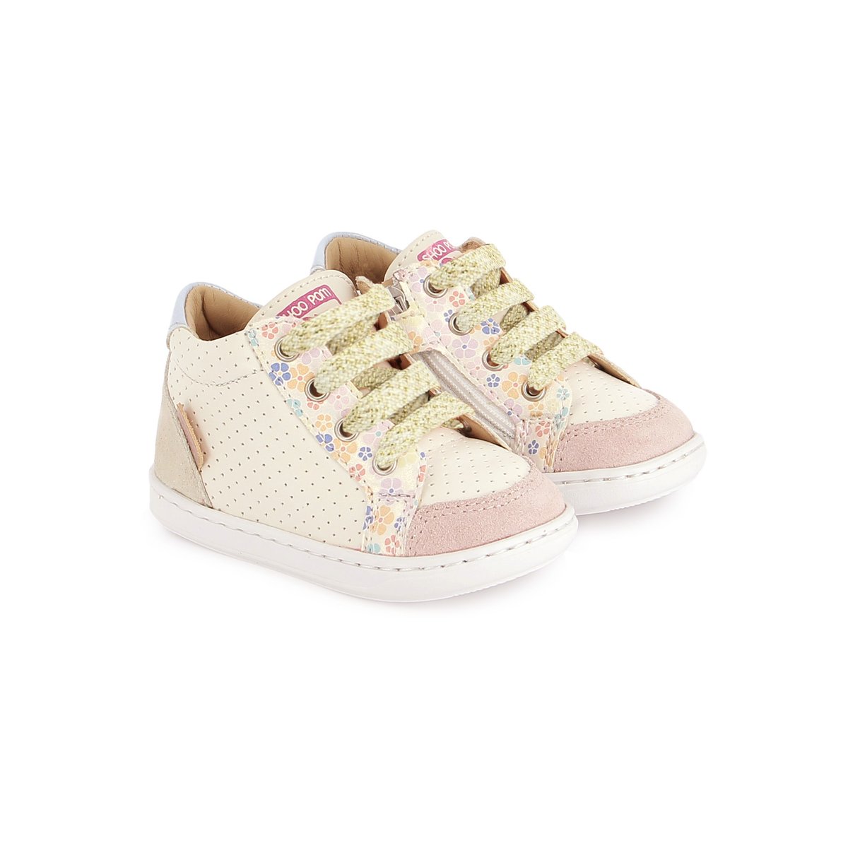 Baskets à lacets et à zip BOUBA ZIP BOX blanc rose, SHOO POM