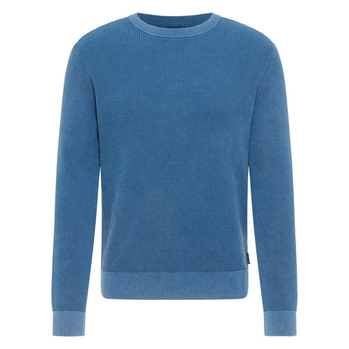 Pull en coton beige uni avec une coupe droite et un col rond bleu, MUSTANG