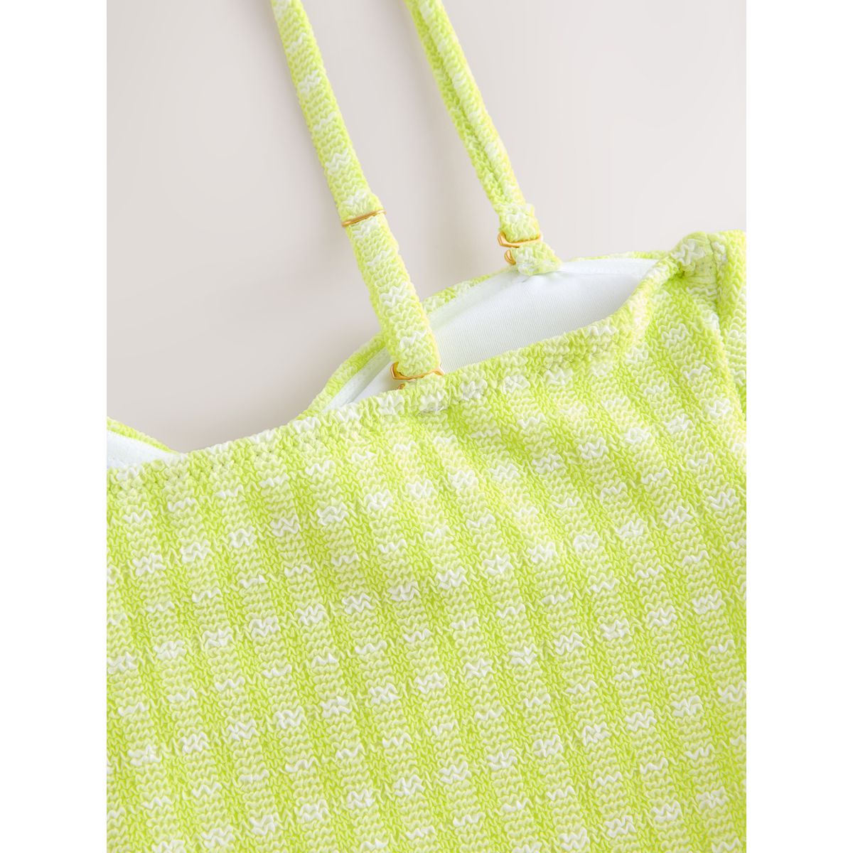 Maillot de bain bandeau à nouer sur le devant vichy vert citron froissé, NEXT