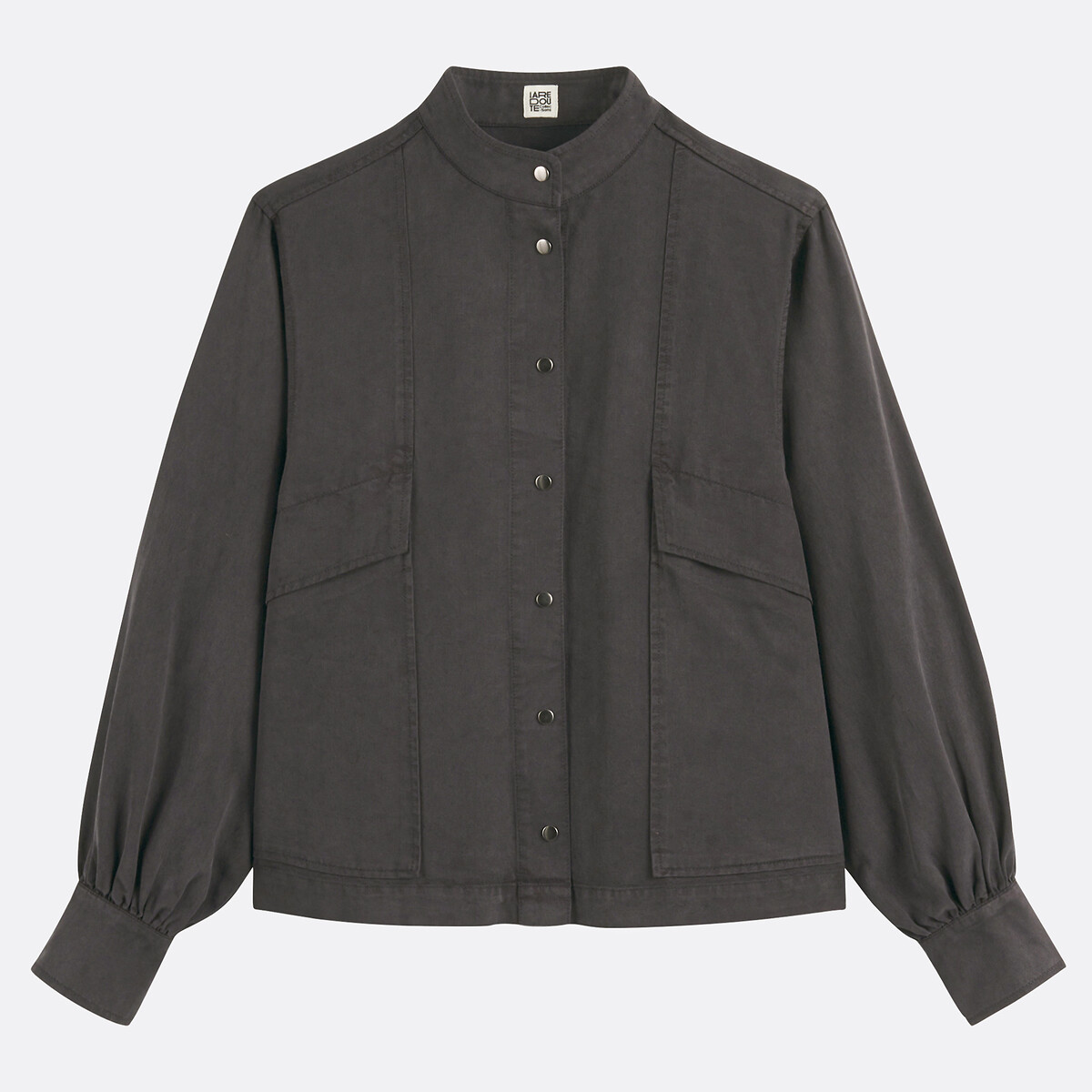 Lyocell/Cotton Shirt with High Neck carbon grey, LA REDOUTE COLLECTIONS