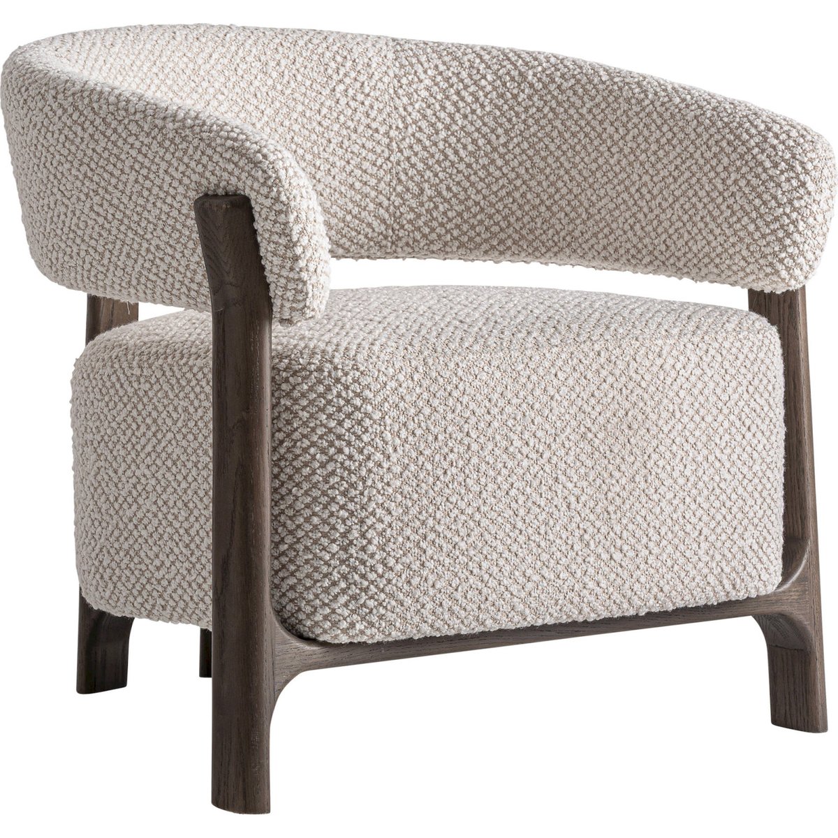 Fauteuil contemporain bois et tissu bouclé écru et brun, RECOLLECTION