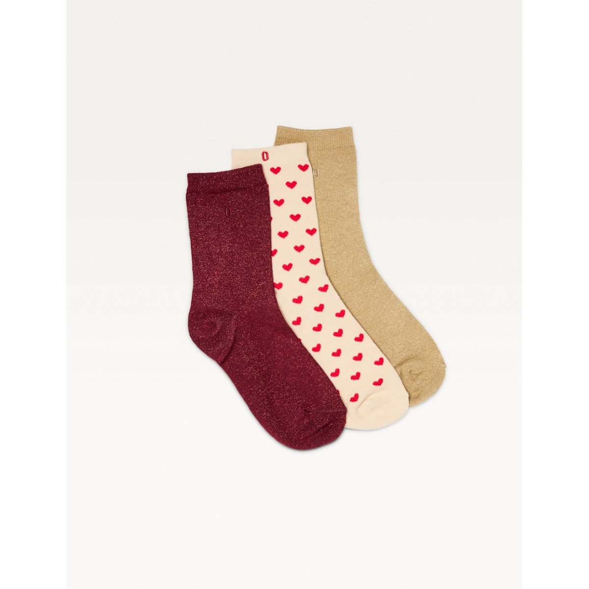 Pack de 3 CHAUSSETTES coeur bordeaux doré, ODAJE
