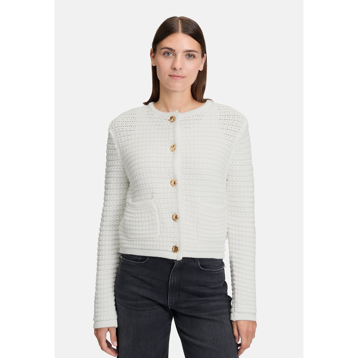 Cardigan en maille à patte de boutonnage blanc, BETTY & CO