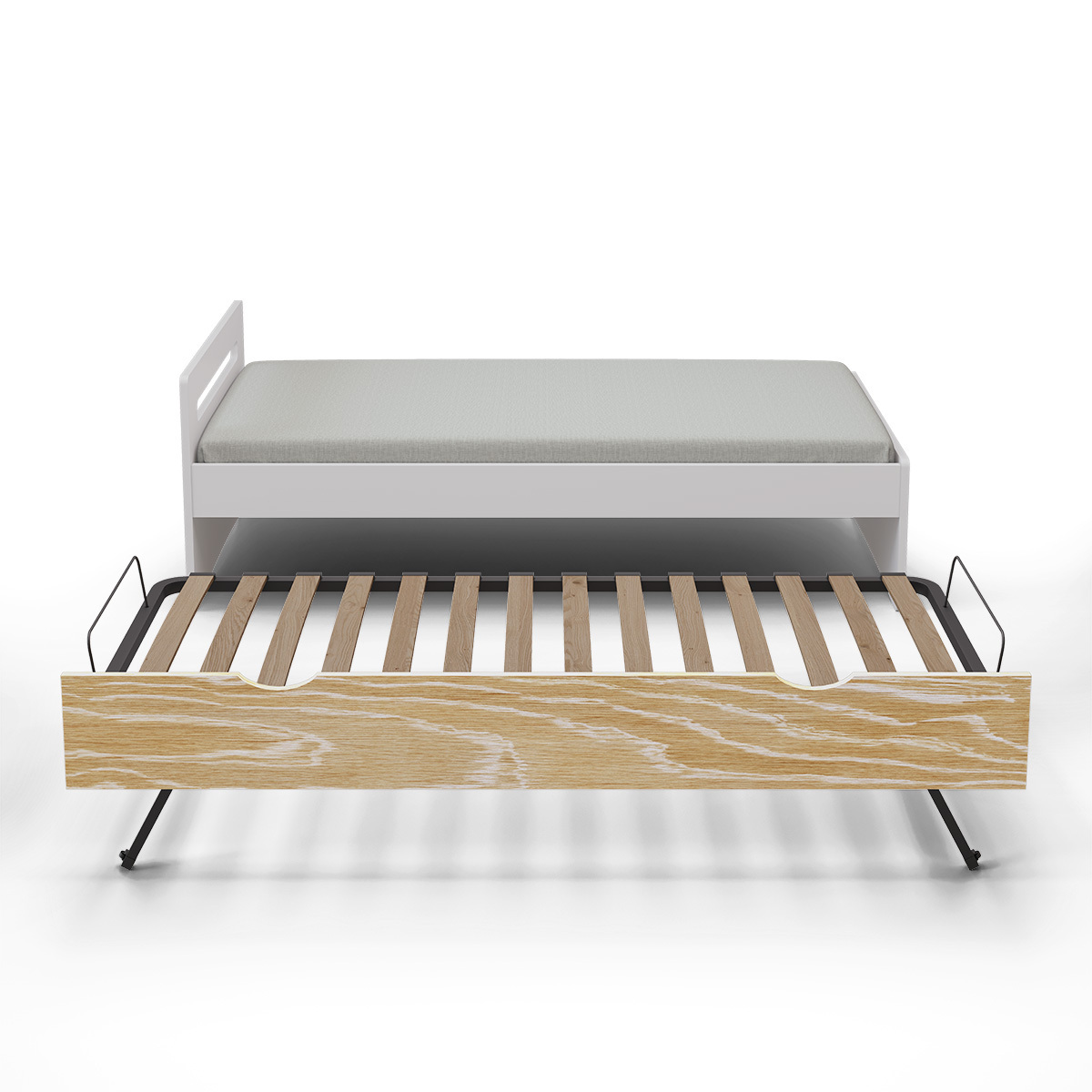 Pack lit gigogne avec matelas Bois massif LEO blanc et bois, AKITEN RETAIL