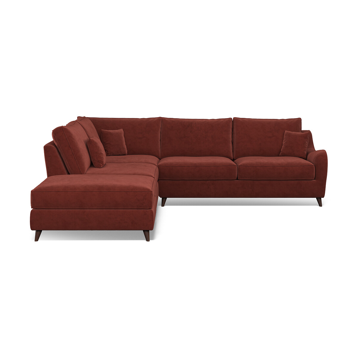 Amelia Velvet Corner Sofa & Modular Footstool Set with Dark Wood Legs (Left Facing) burgundy, ÉDITÉ