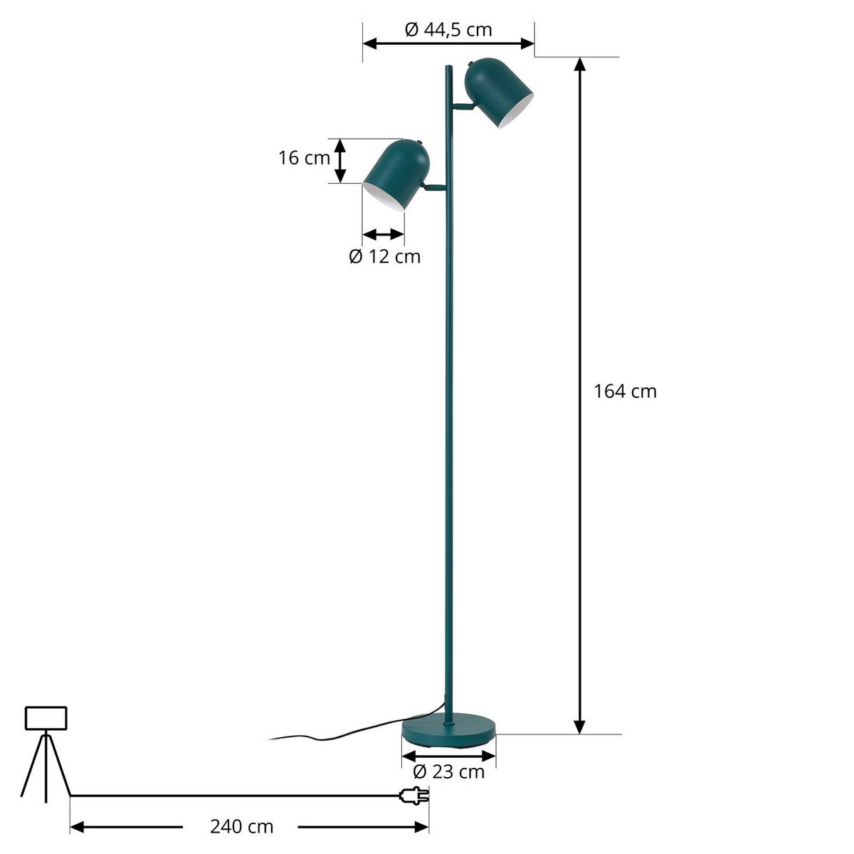 Lampadaire en métal moderne, Isara vert, LINDBY