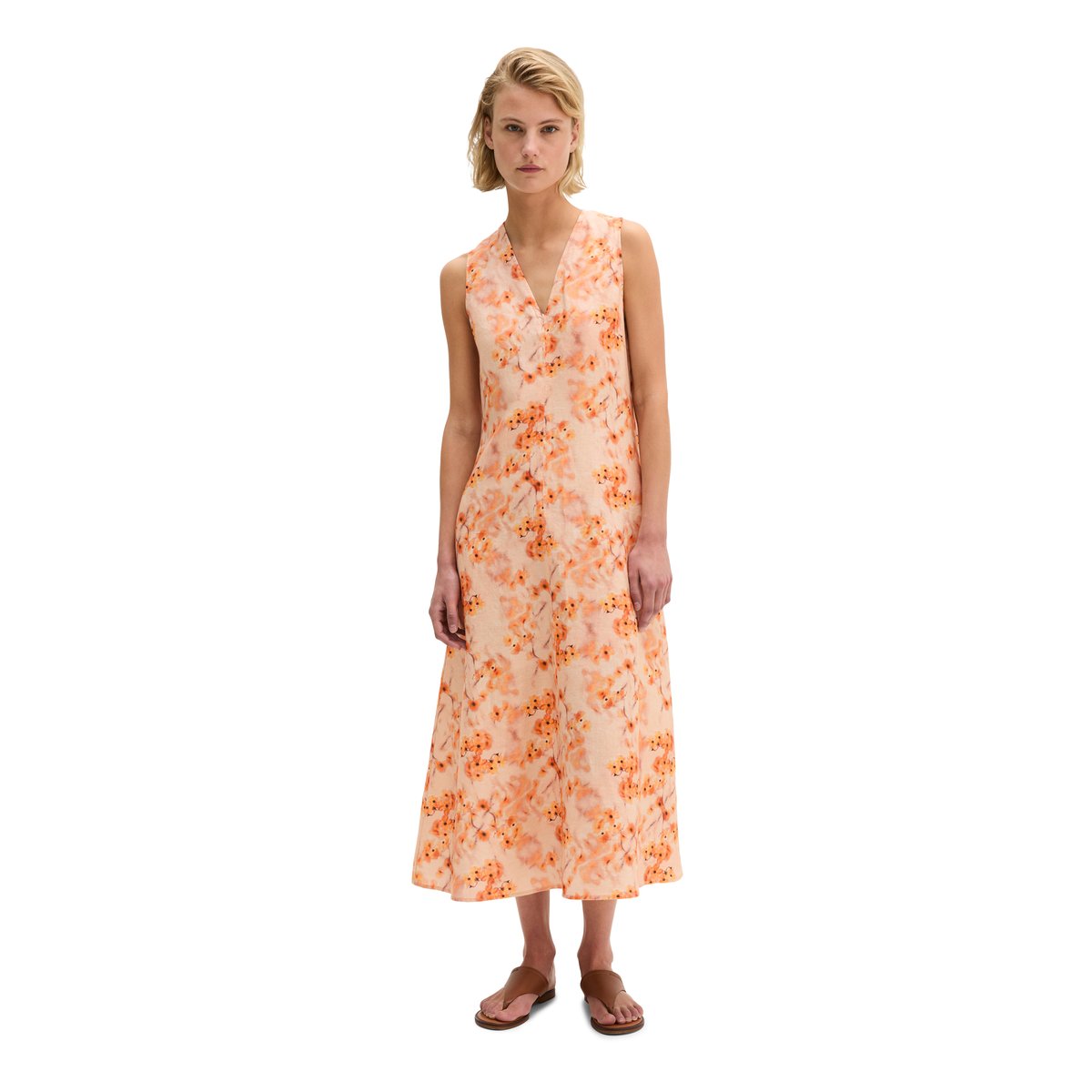 Robe en lin shaped avec imprimé allover orange, MARC O'POLO