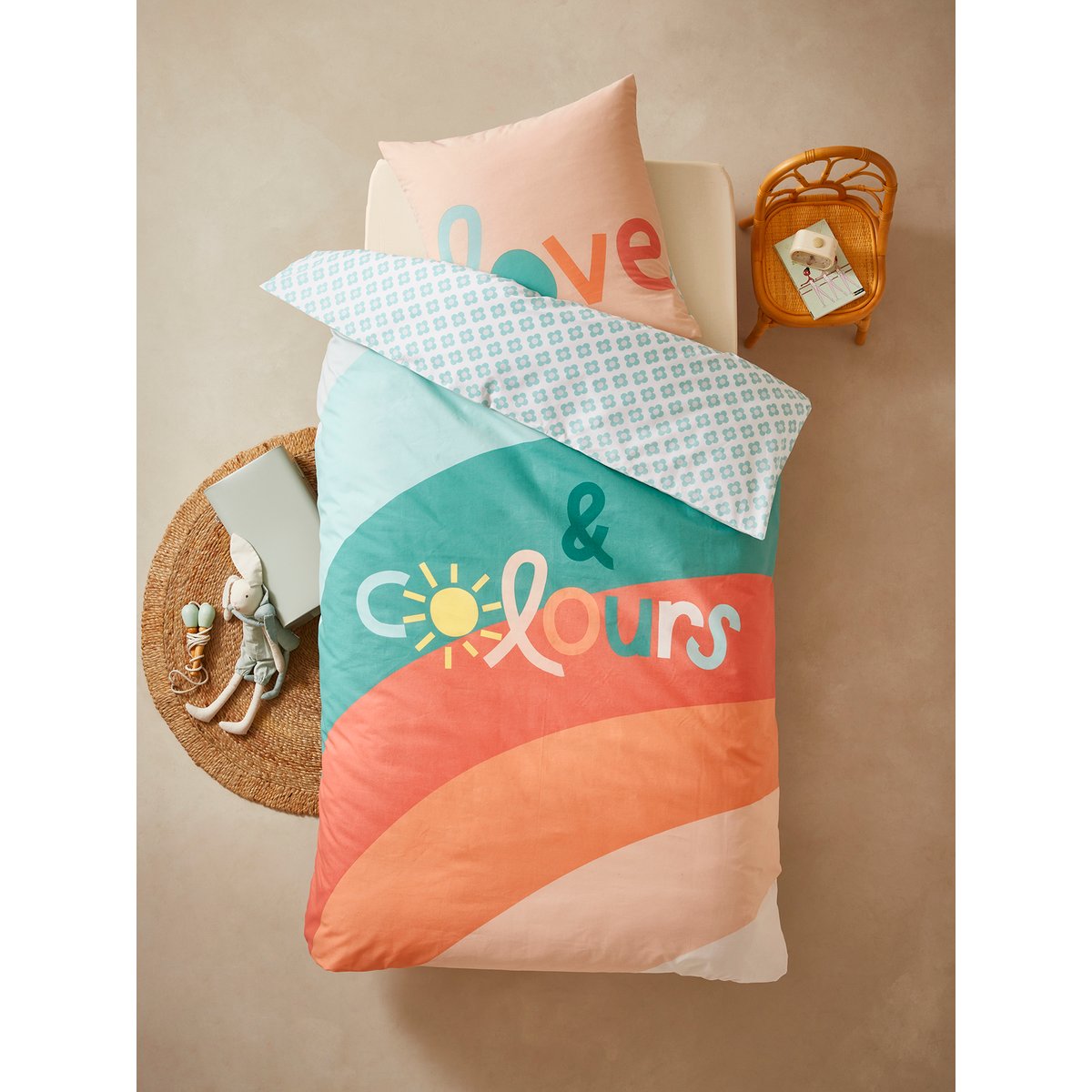 Parure housse de couette + taie d'oreiller BOHO multicolore, VERTBAUDET