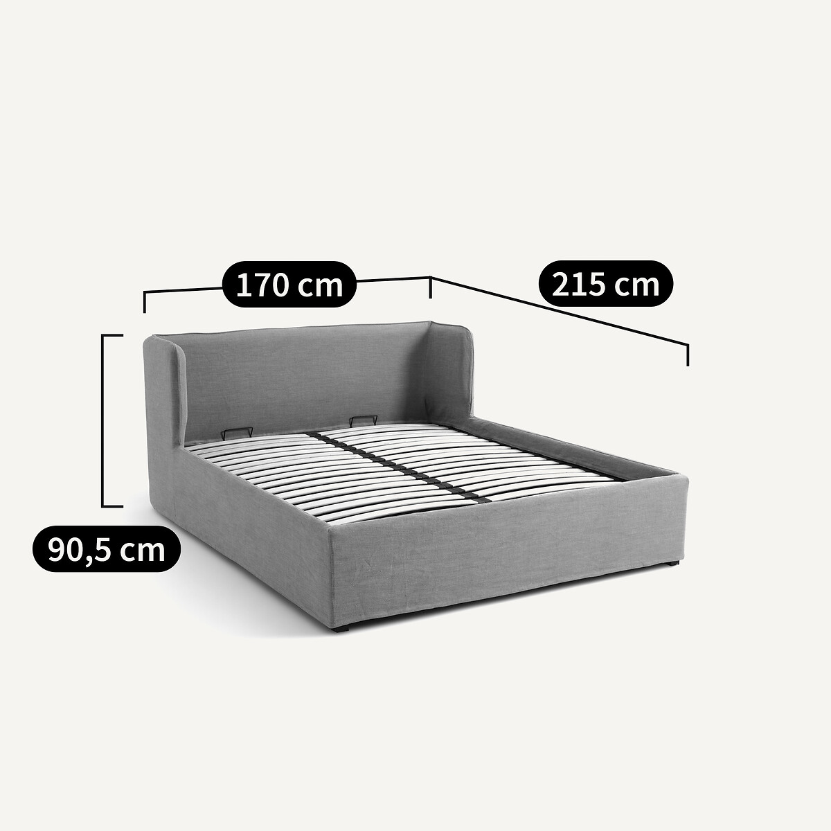 Cama com arrumação em linho com estrado elevatório, Robwig linho natural, AM.PM