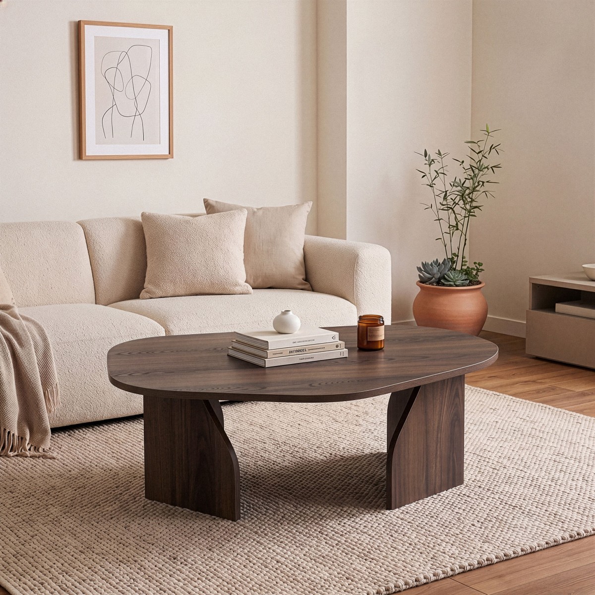 Table basse plateau de forme organique - ROCK noyer, CALICOSY