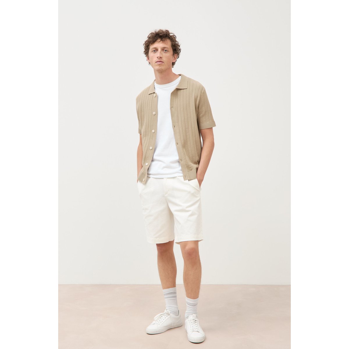 Chemise en coton manches courtes gris, BONOBO