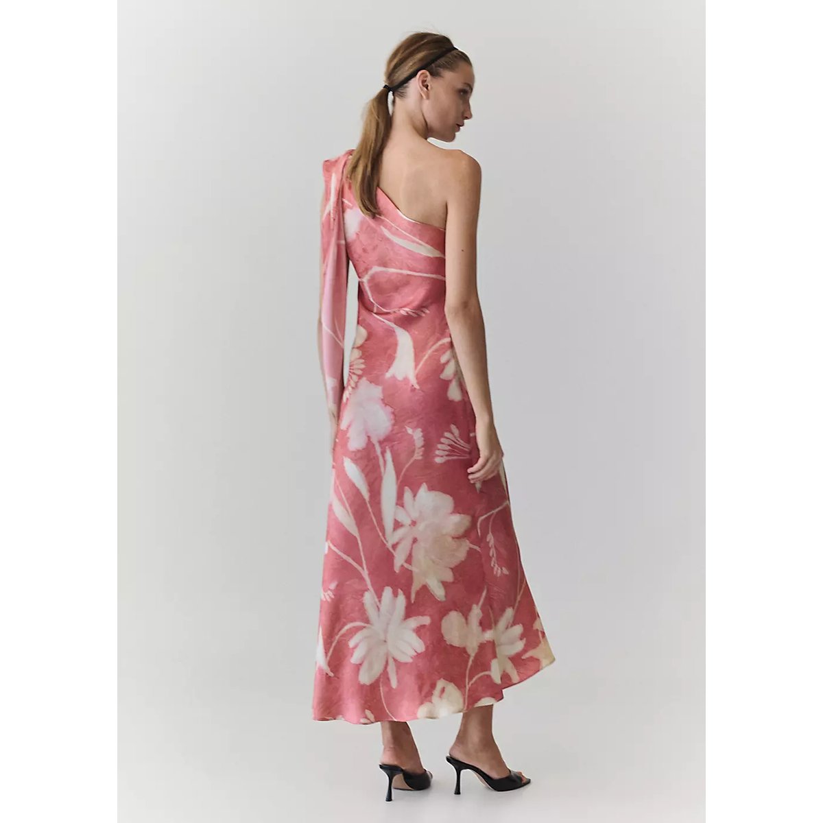 Robe asymétrique imprimé fleuri rose, MANGO