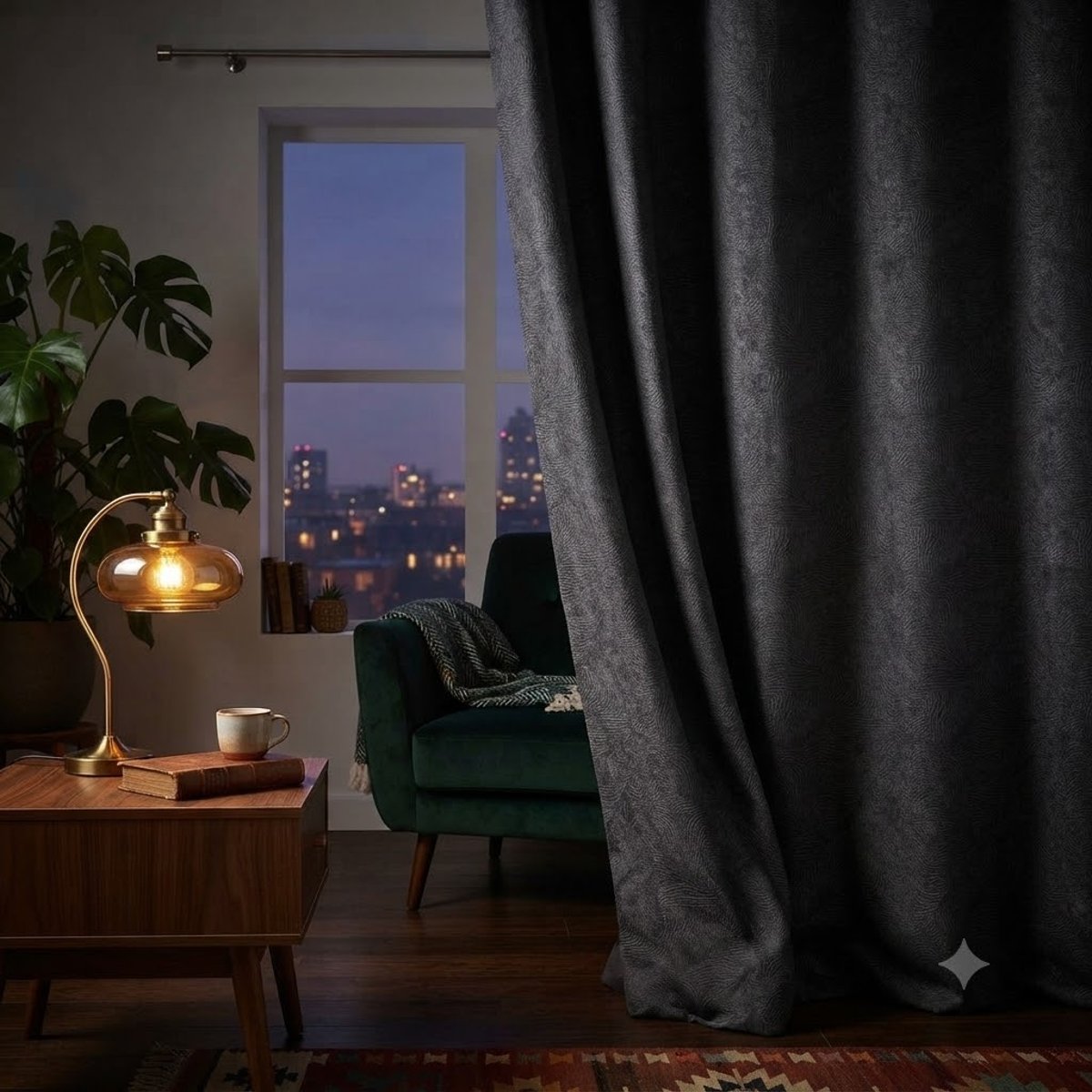 1 Rideau en polyester 140 x 240 cm anthracite Dreamtime gris, EDEN