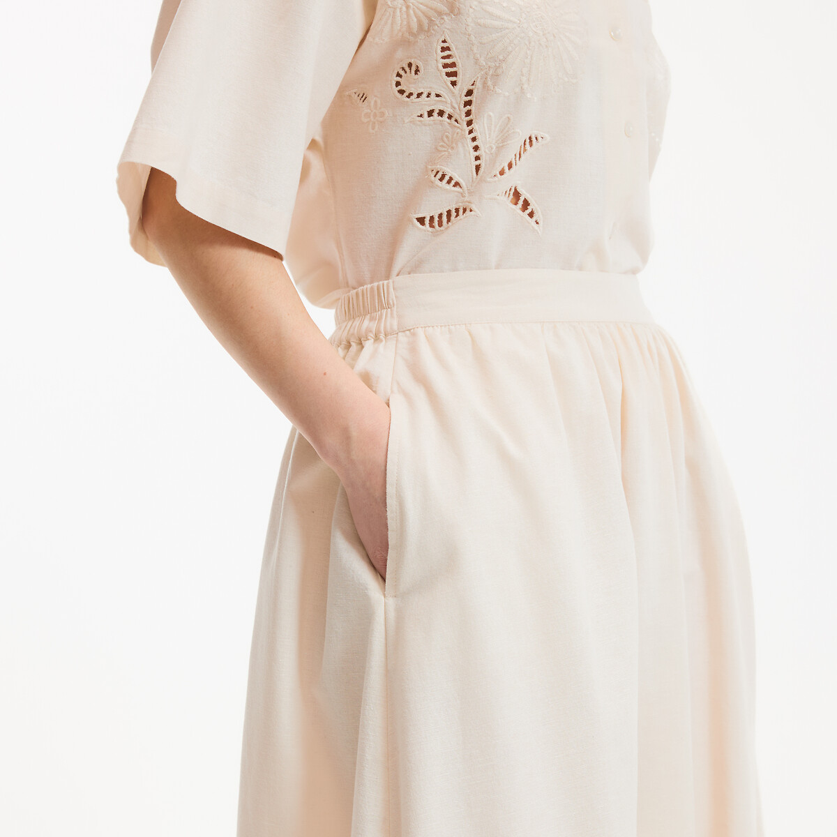 Gonna lunga ricamata e traforata bianco con ricami, LA REDOUTE COLLECTIONS