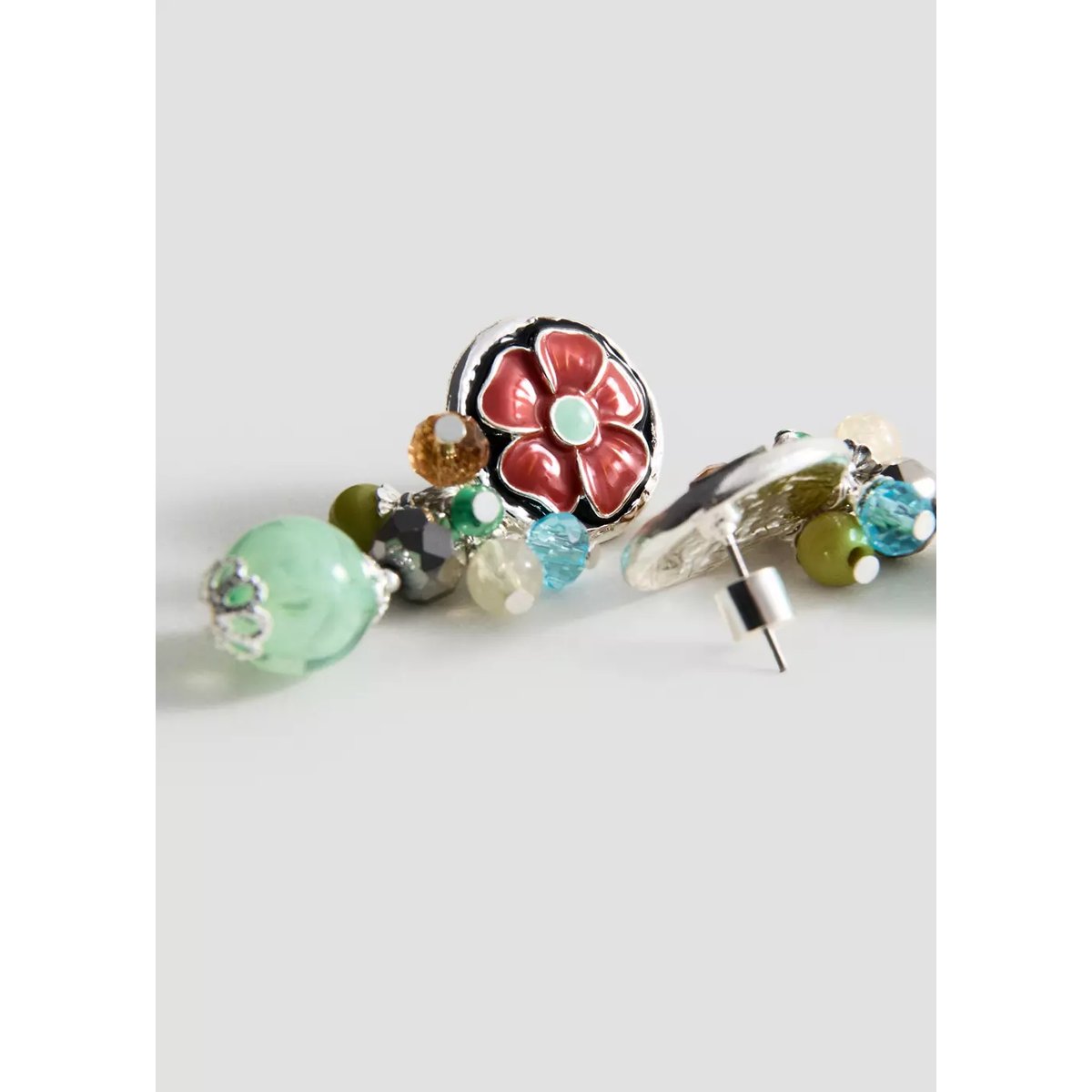 Boucles d’oreilles fleur à perles combinées argent, MANGO