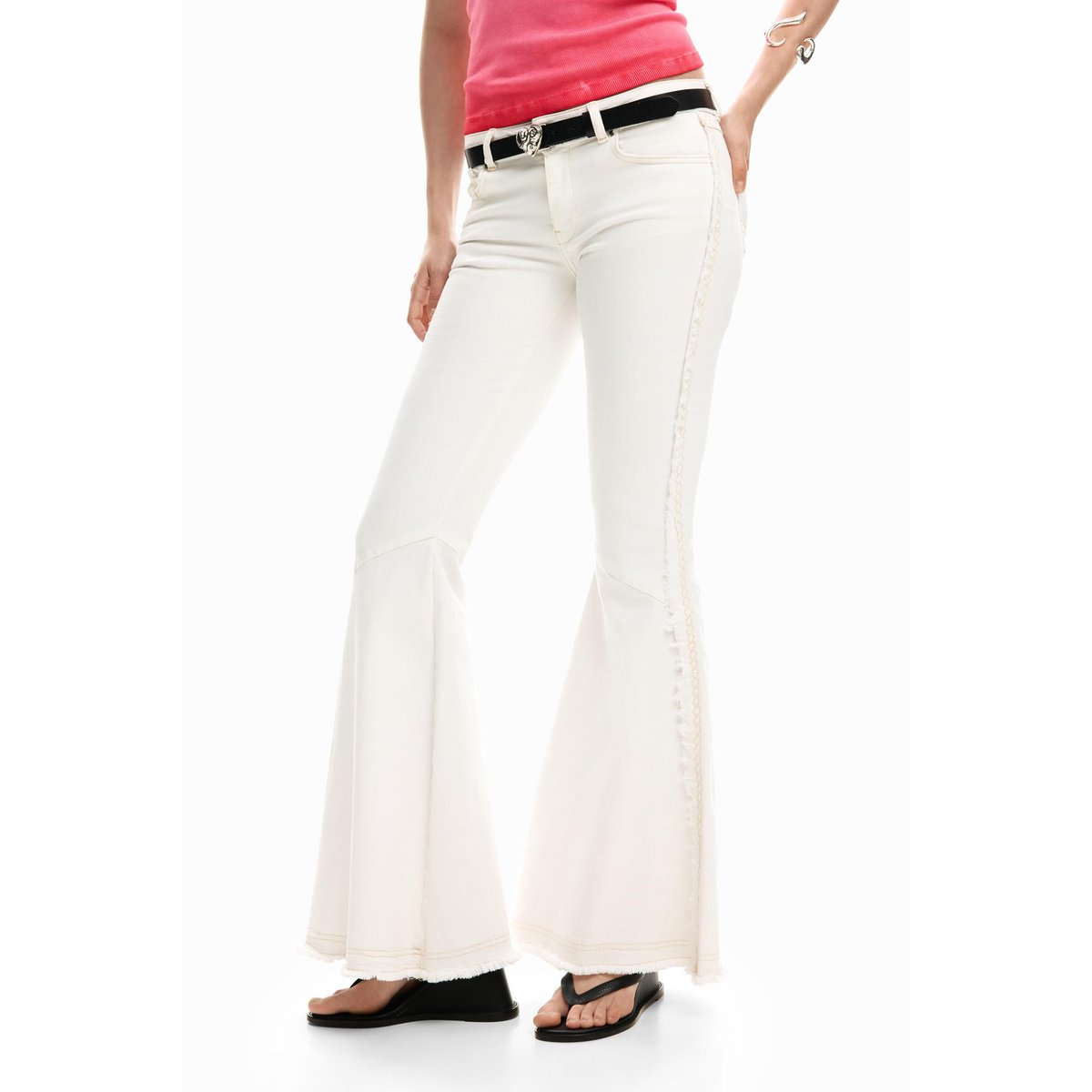 Jean évasé effiloché beige, DESIGUAL