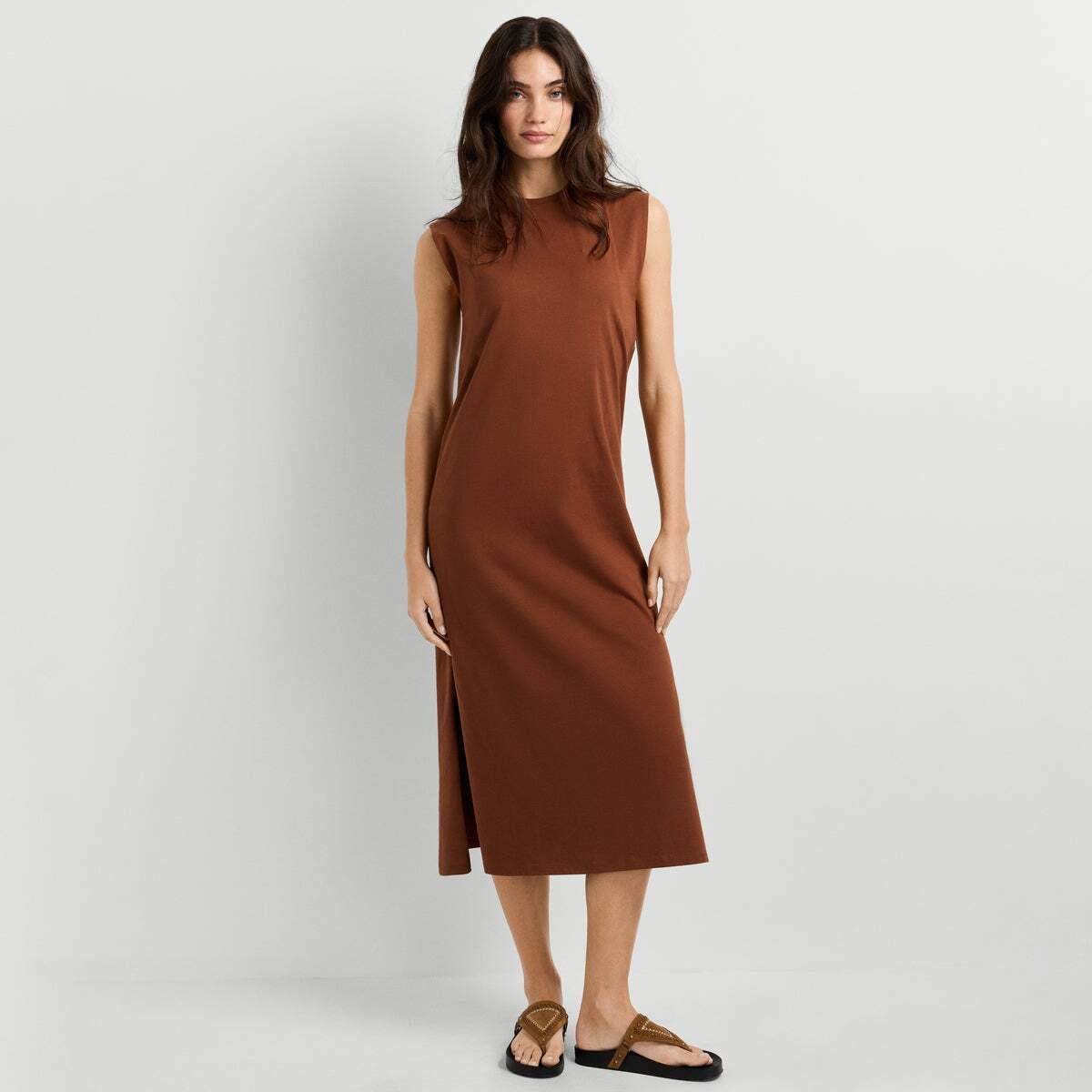 Robe Longue À Col Rond brun terre, PEPE JEANS
