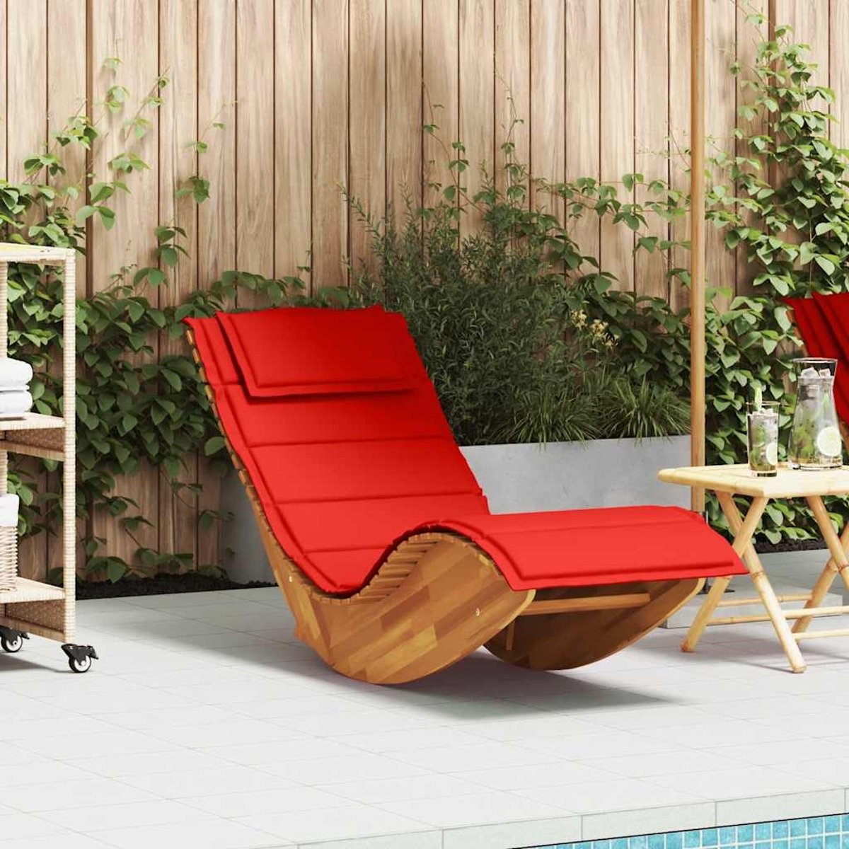 Chaise longue à bascule ergonomique avec coussin et appuie-tête rouge, HOME MAISON
