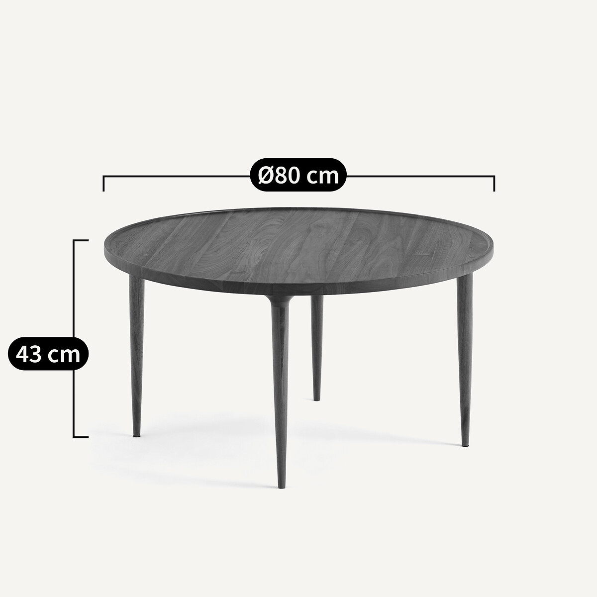 Table basse noyer massif, pieds fuselés, diamètre 80 cm, MAGOSIA noyer, AM.PM