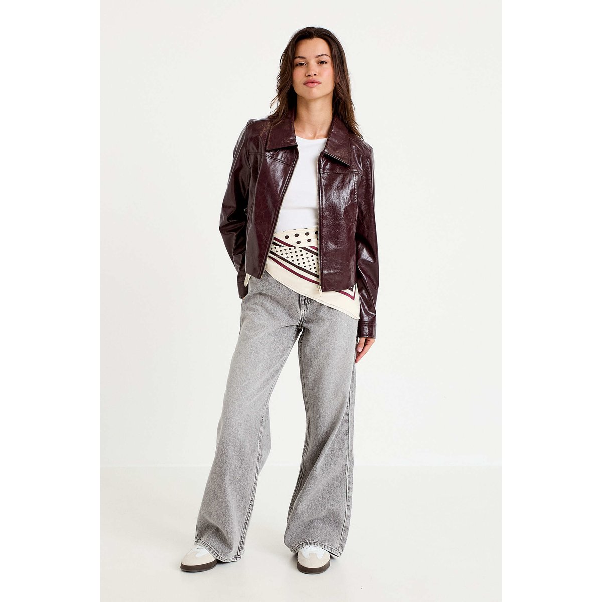 Jean wide leg taille haute Petite denim gris, CACHE CACHE
