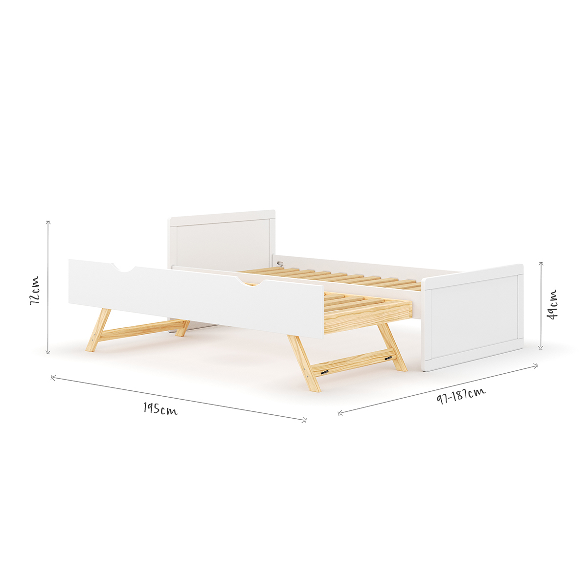 Pack lit enfant gigogne avec matelas Bois massif PETER blanc, AKITEN RETAIL