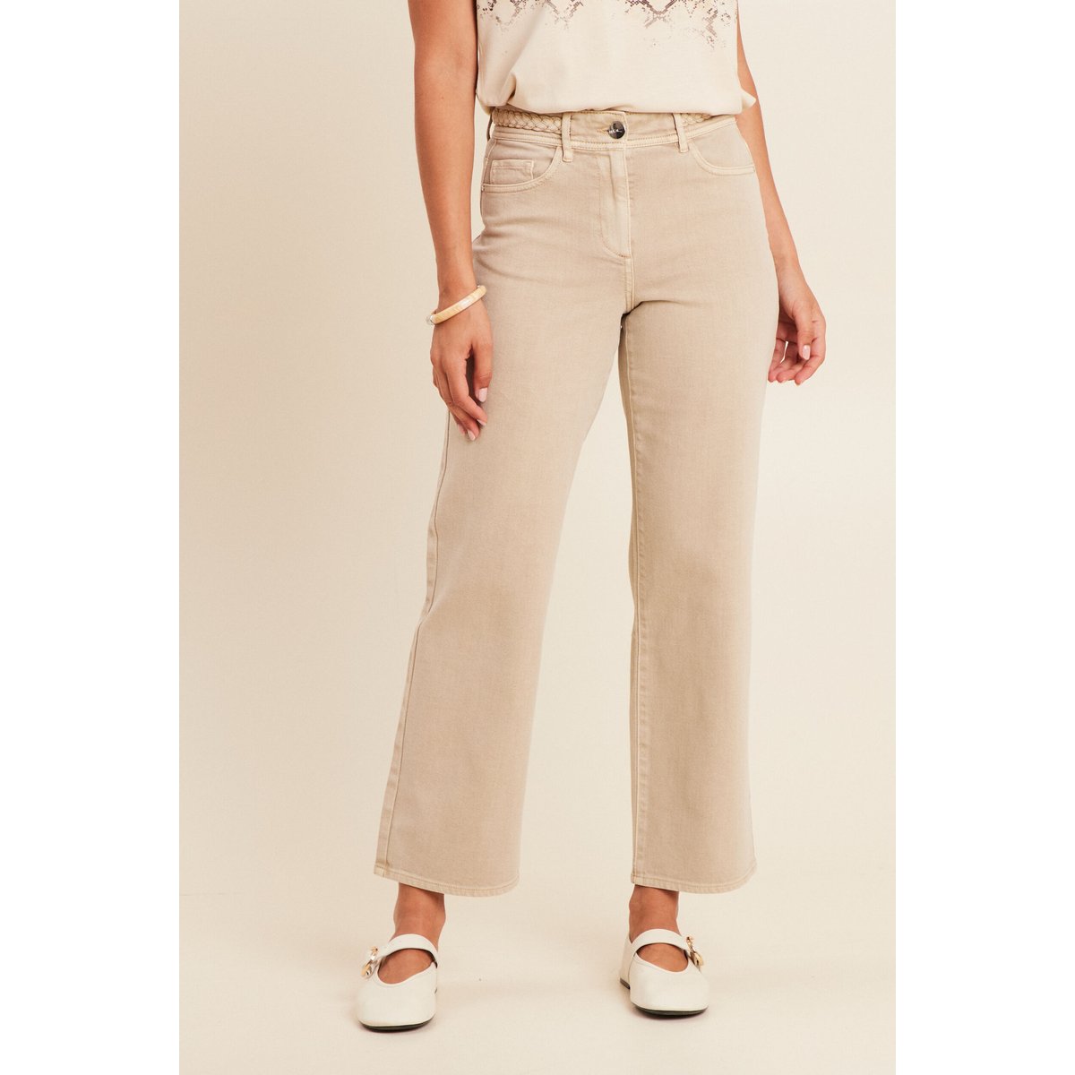 Jean large 7/8ème taille haute denim beige, BREAL