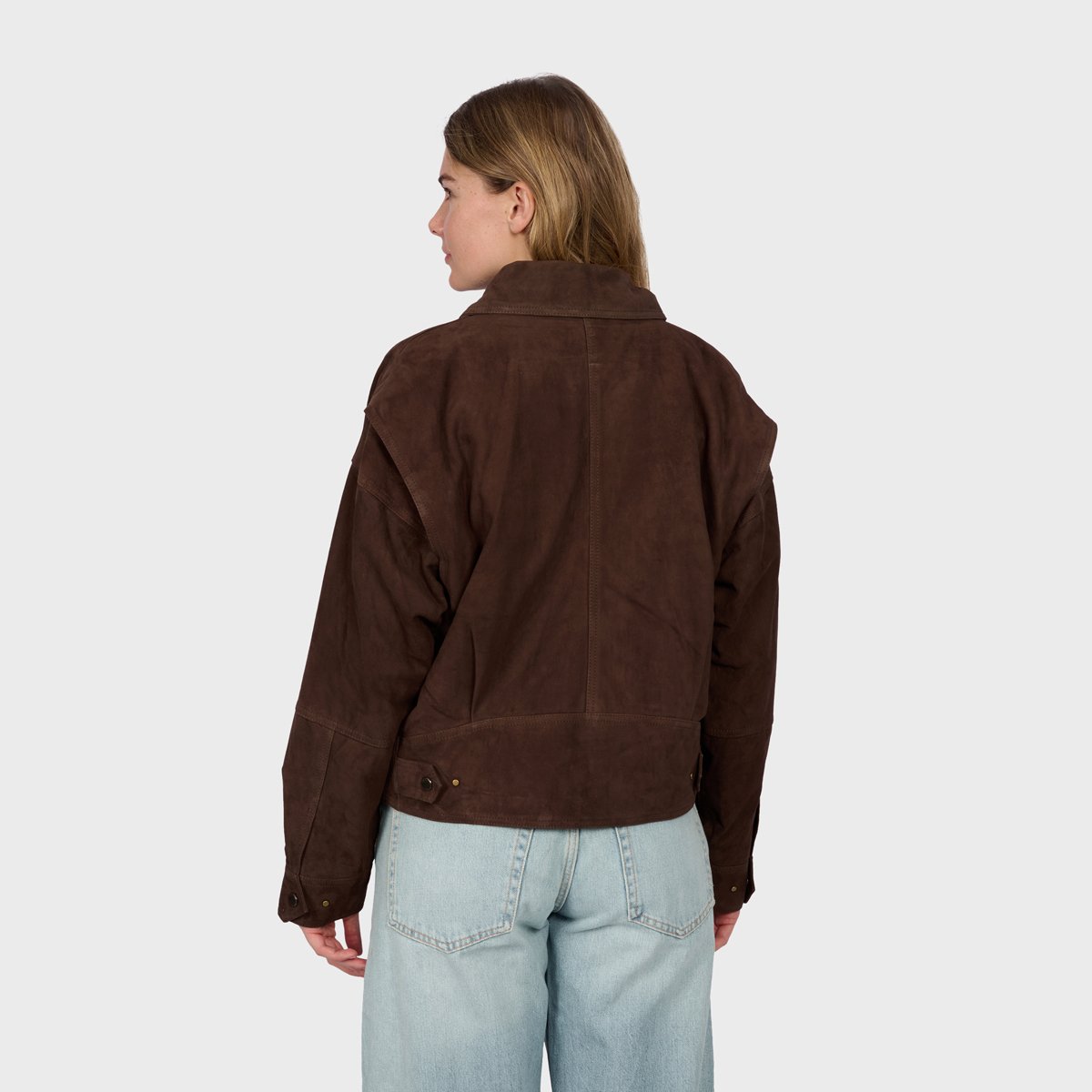 Blouson en cuir suède à col chemise RIVIERA chocolat, OAKWOOD