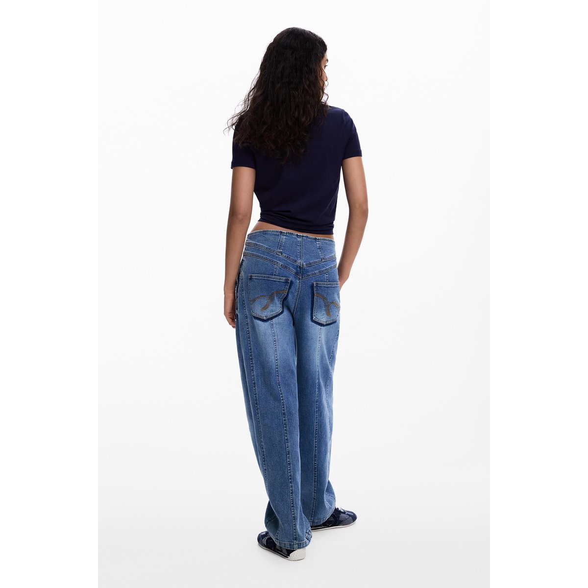 Pantalon en jean balloon coutures bleu clair, DESIGUAL