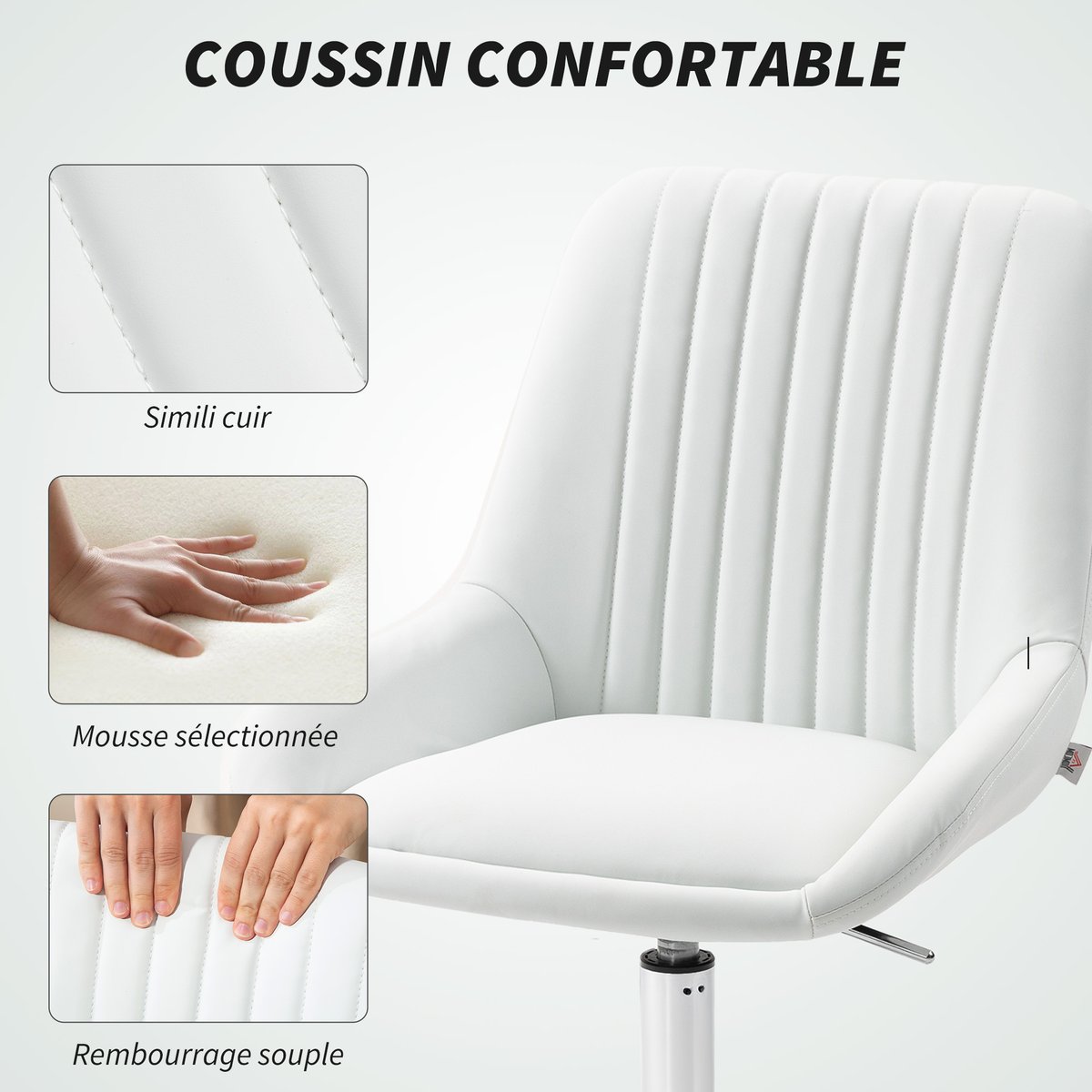 Chaise de bureau Polyuréthane Blanc blanc, HOMCOM