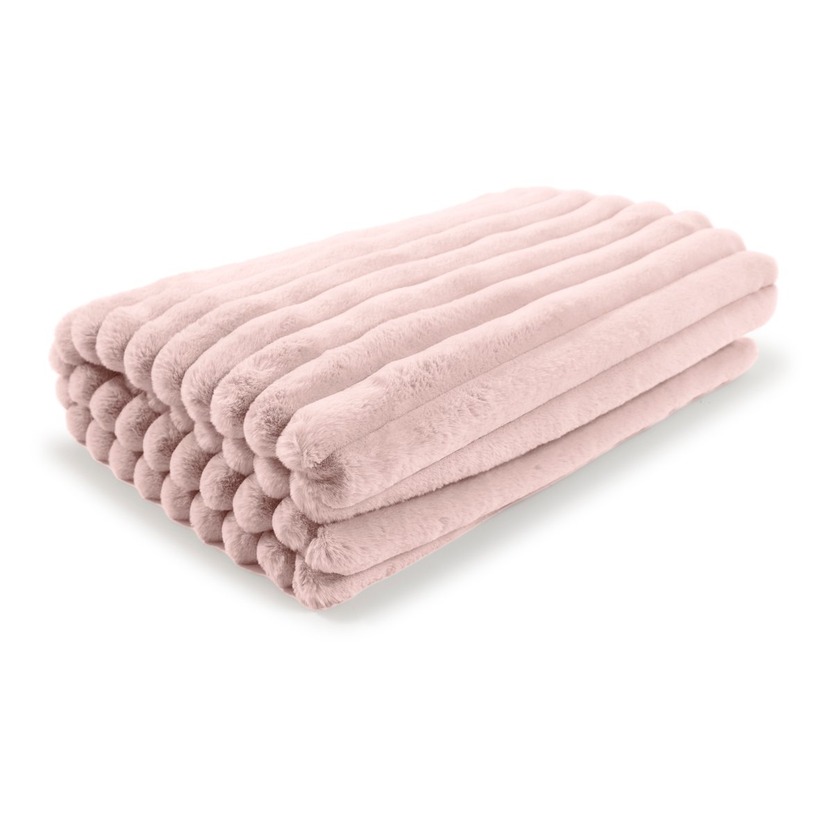 Plaid gros velours cotelé moelleux imitation fourrure RAYA rose pastel, MAGMA HEIMTEX