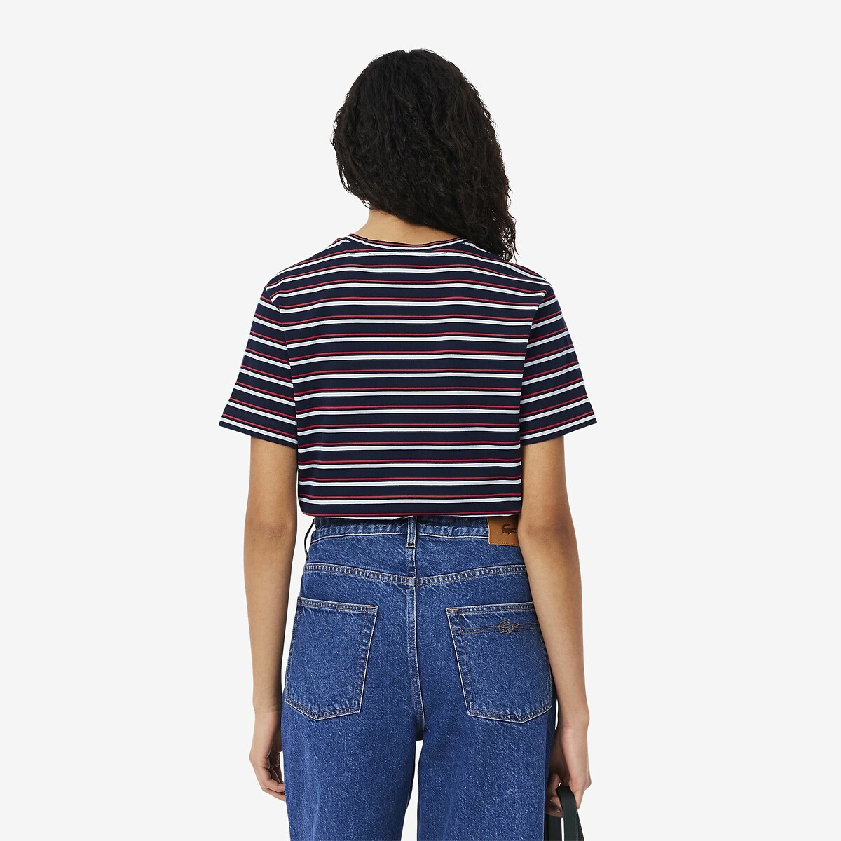 Gestreept T-shirt met korte mouwen marineblauw, LACOSTE