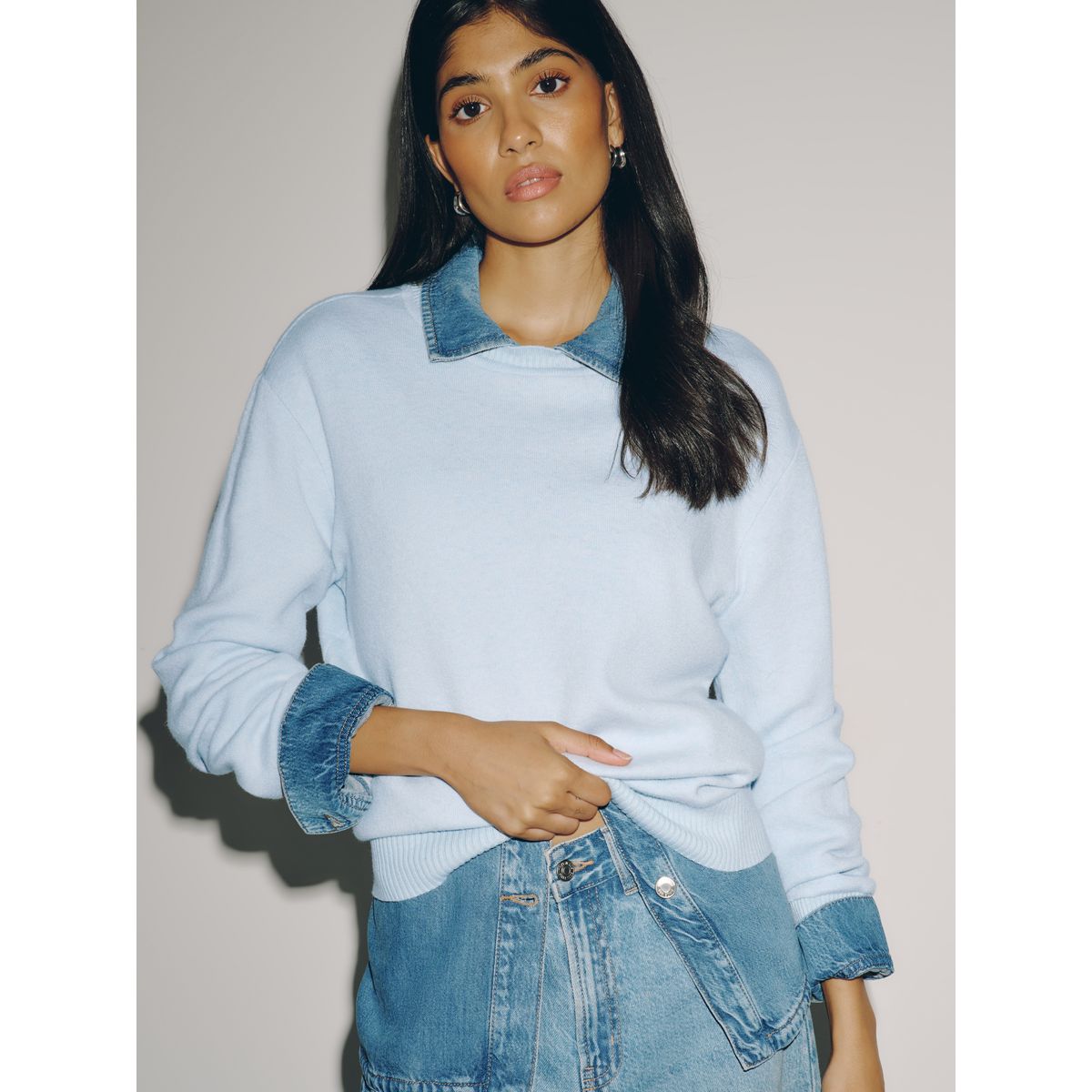 Pull ras du cou aspect maille bleu, NEXT