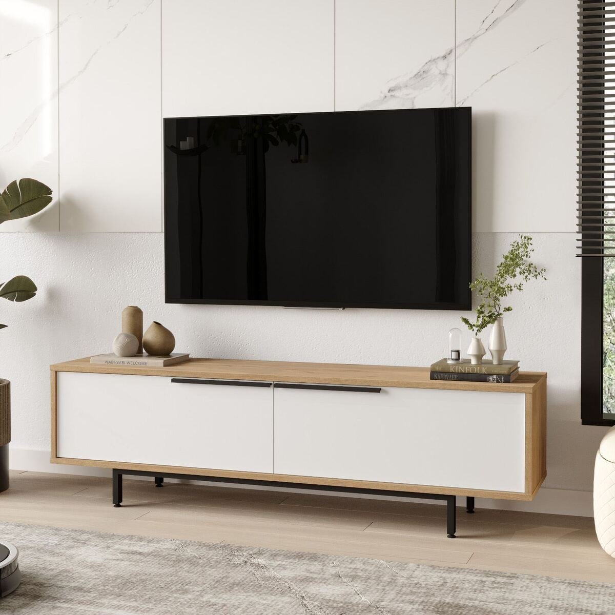 Meuble TV 2 abattants NAYA bois clair, CALICOSY