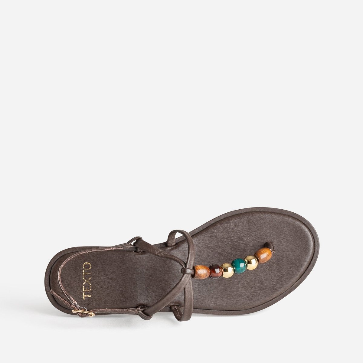 Sandale Plate en cuir NASSERA chocolat, TEXTO