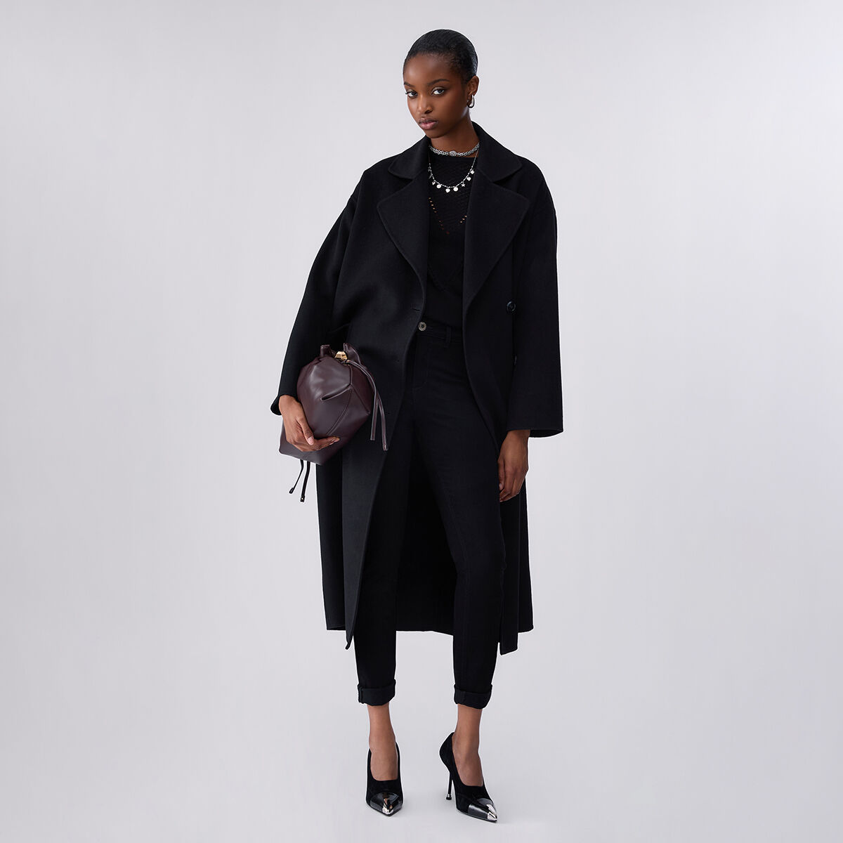 Manteau long oversize en laine noir, LIU JO
