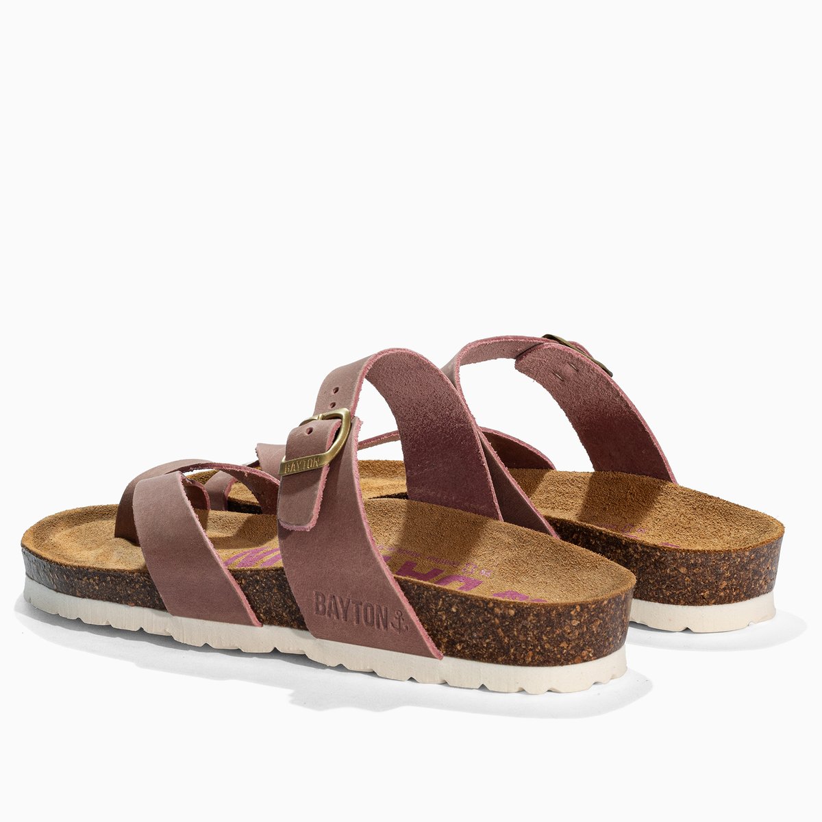 Tongs en cuir DIANE rose, BAYTON