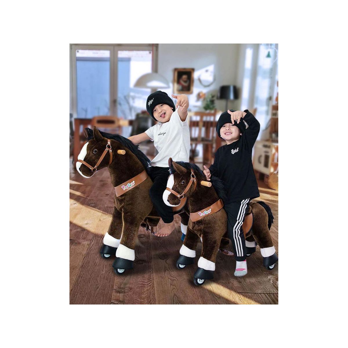 Ponycycle Cheval marron chocolat avec sabot blanc, frein et son à monter Age 3-5 ans couleur unique, PONYCYCLE
