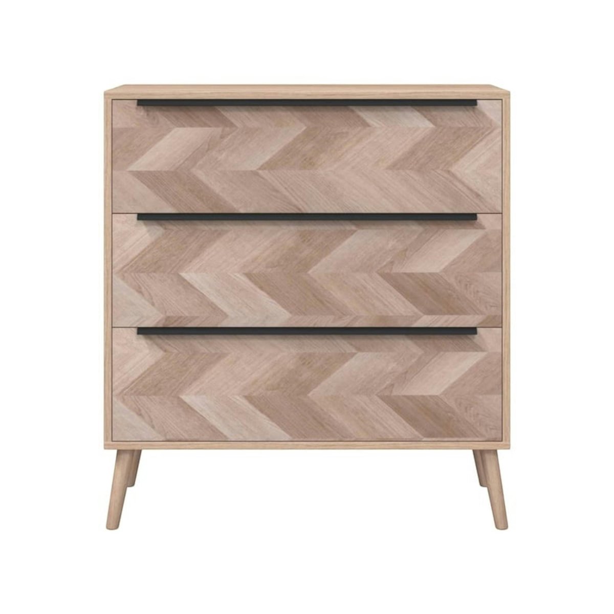 Commode 3 tiroirs décor bois motif chevron ALVA bois naturel, PIER IMPORT
