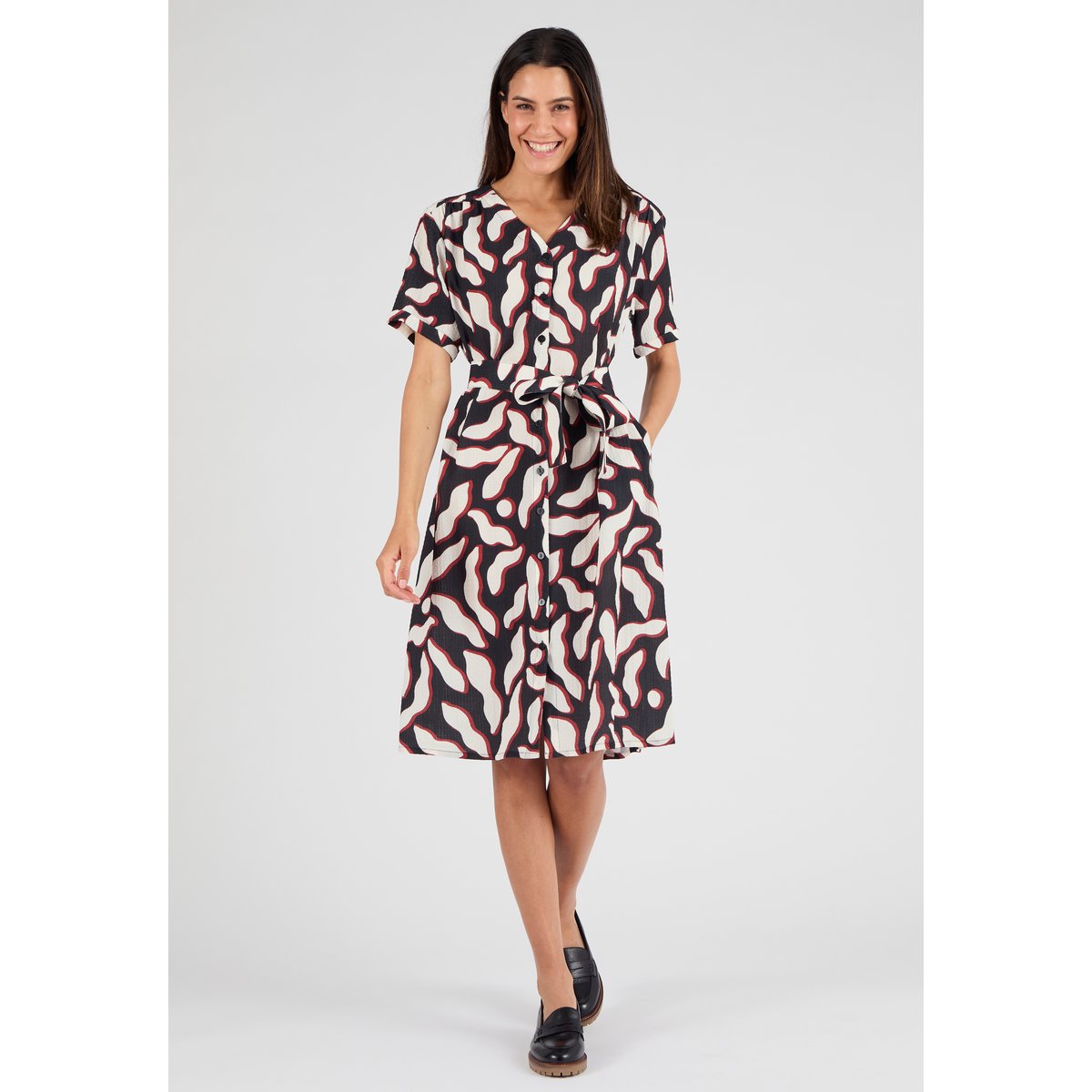 Robe fluide crépon noir graphique, DAMART