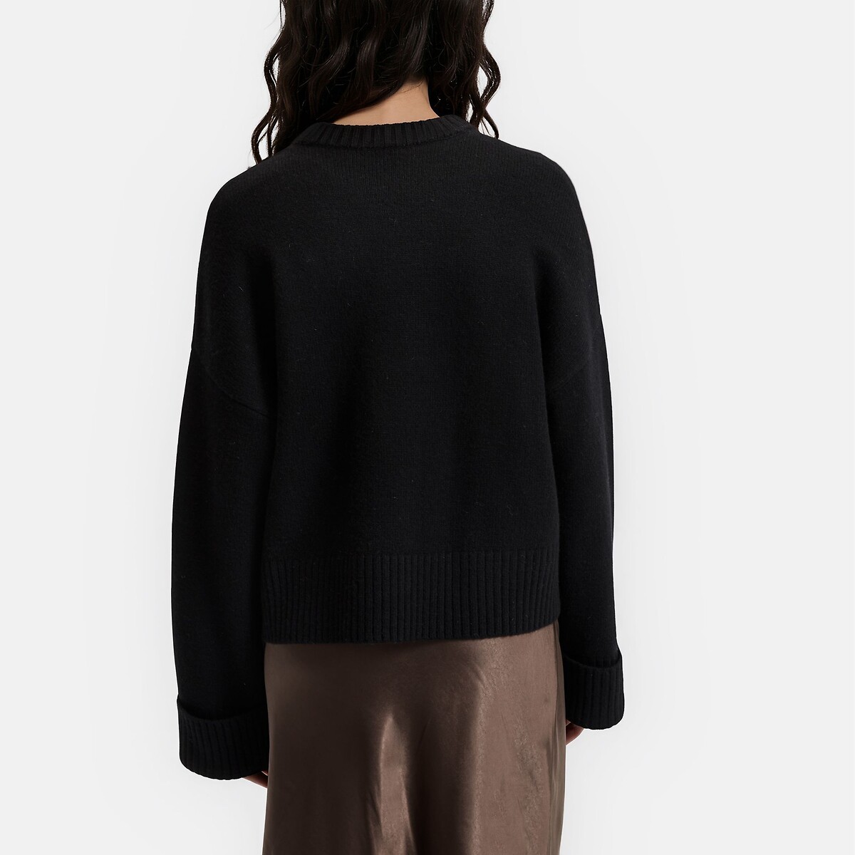 Pull en laine, col rond, grosse maille noir, LA REDOUTE COLLECTIONS