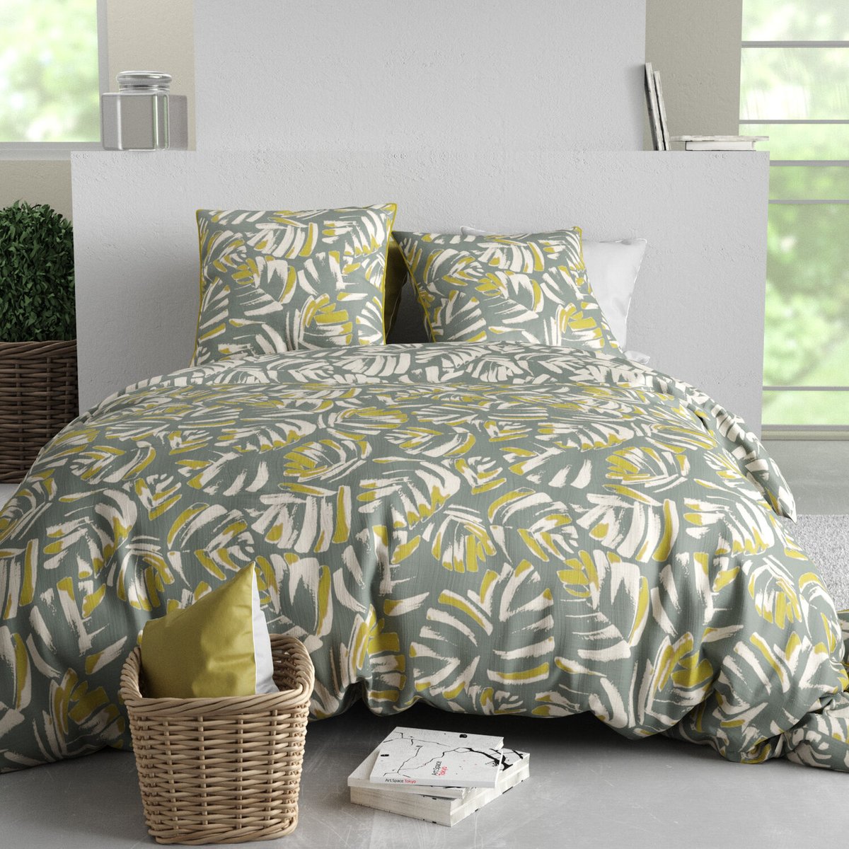 Parure housse de couette en coton, Naomi jaune, C DESIGN HOME TEXTILE