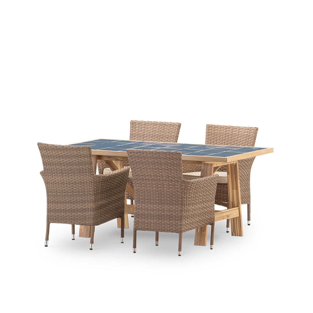 Salon de jardin, 4 chaises, BISBAL & BOLONIA bleu, DEFORA HOME