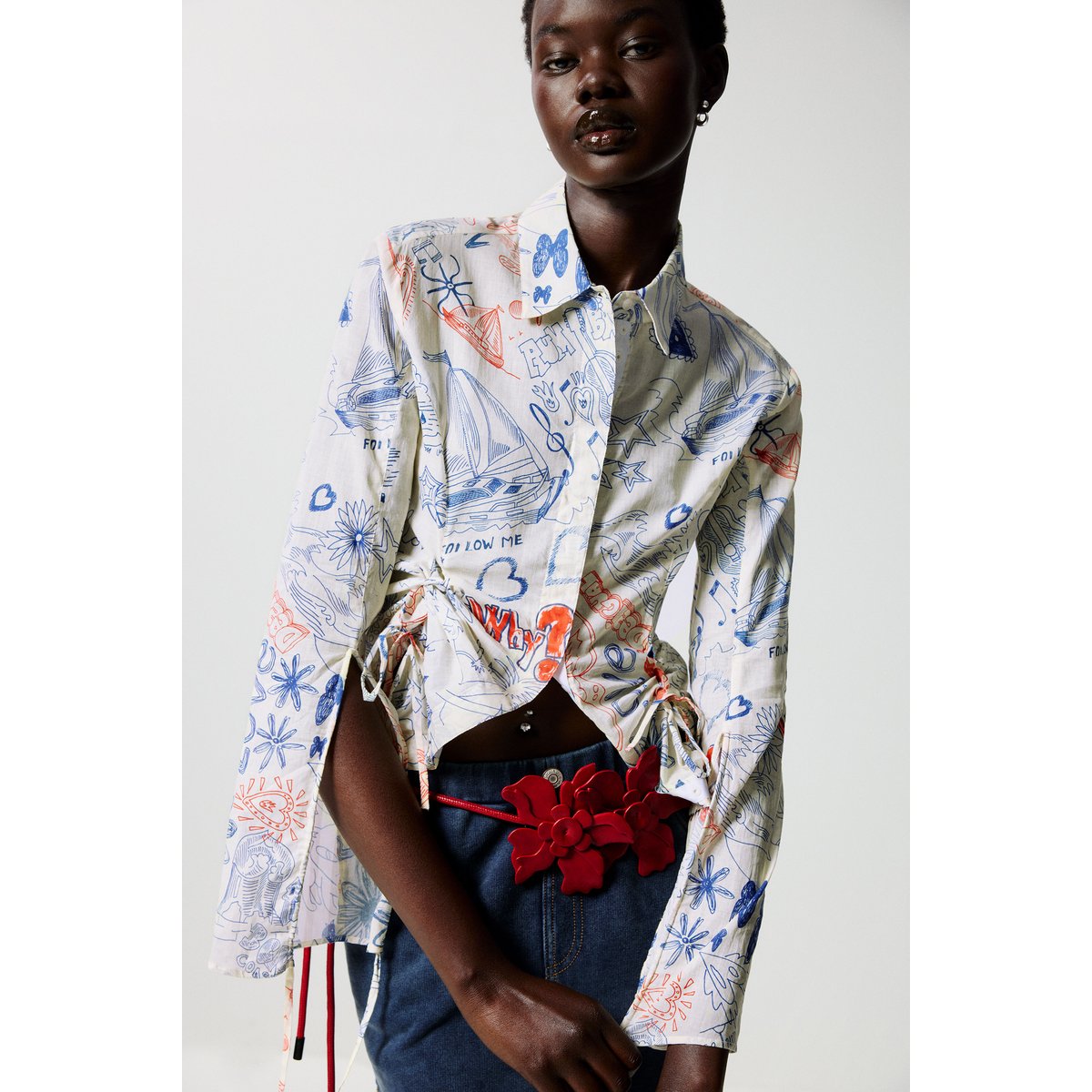 Ceinture fleurs effet cuir rouge, DESIGUAL