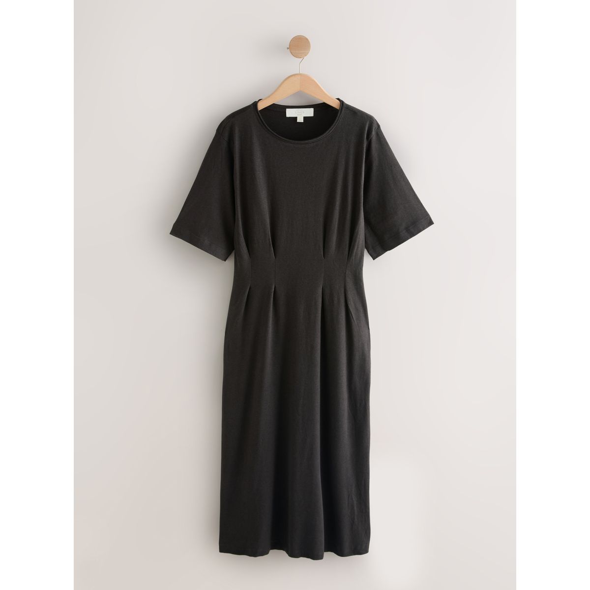 Robe midi à manches courtes en lin mélangé marron chocolat, NEXT