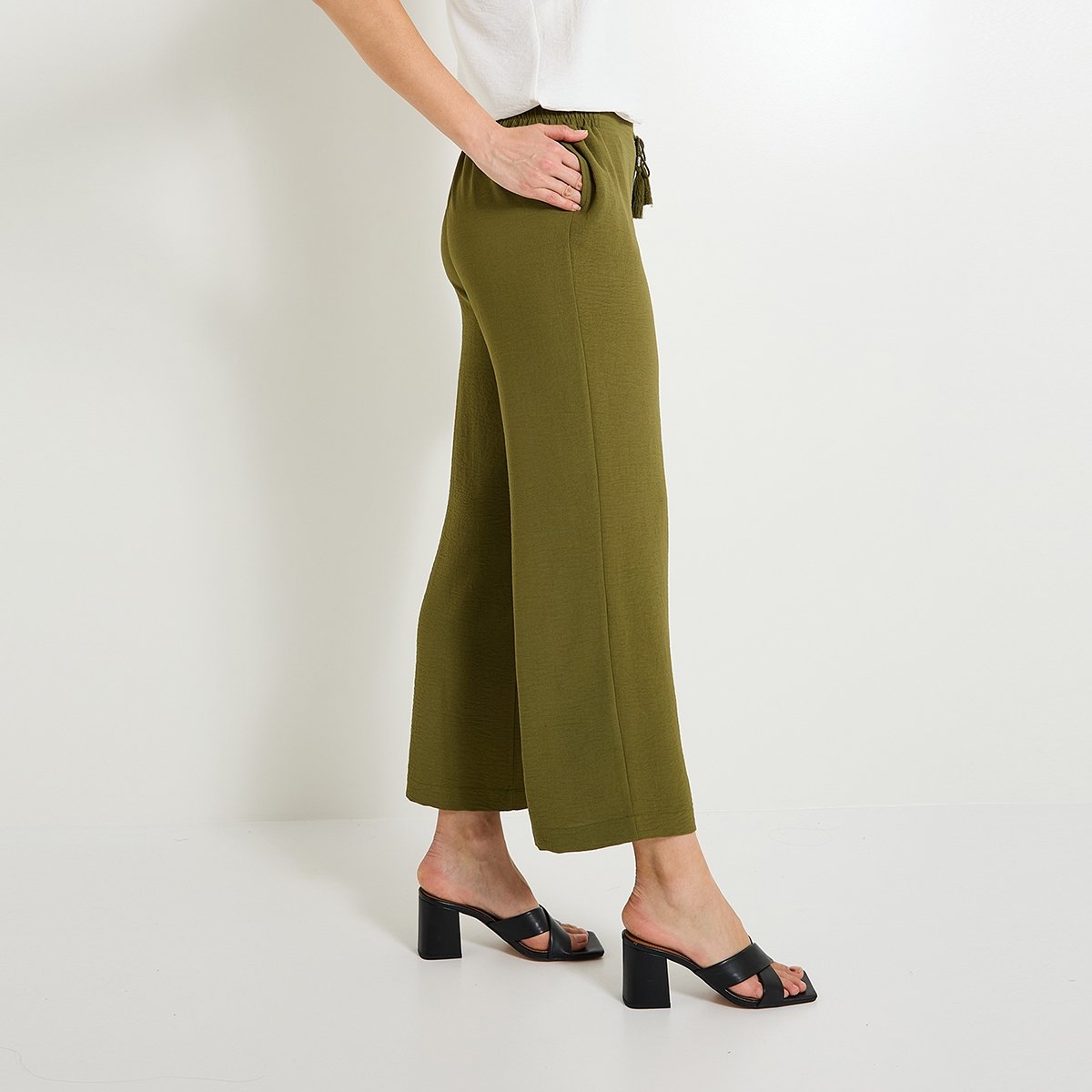 Pantalon large fluide vert kaki, GRAIN DE MALICE