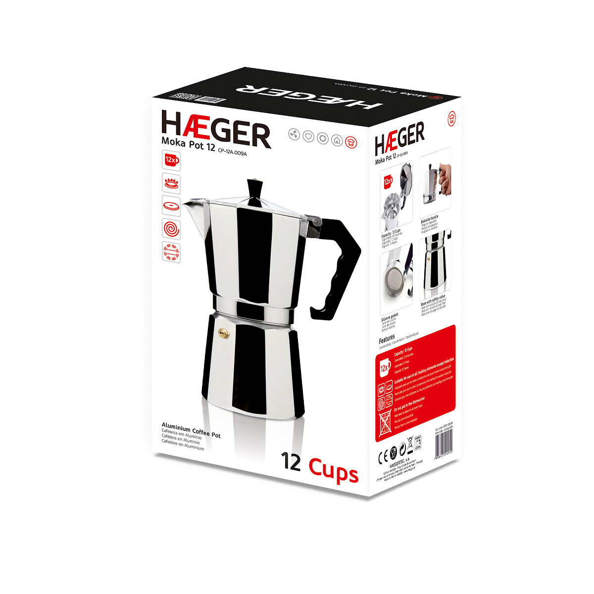 Cafeteira Moka Pot 12, HAEGER cinza-metal, HAEGER