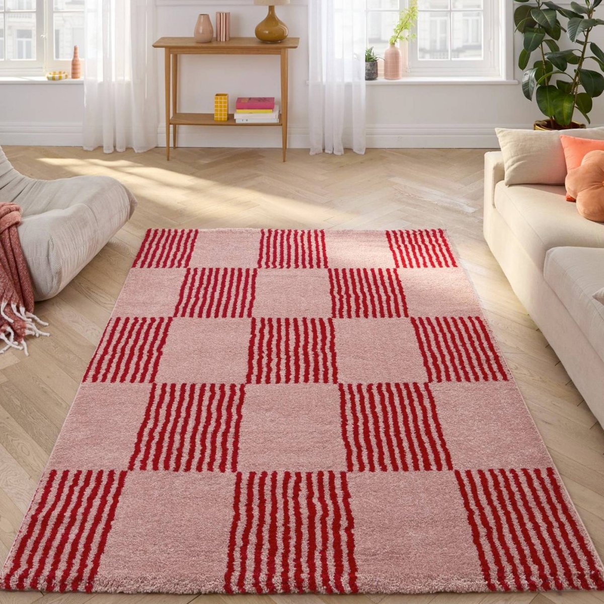 Tapis intérieur rectangulaire damier FERGEW rouge / rose, SWEEEK